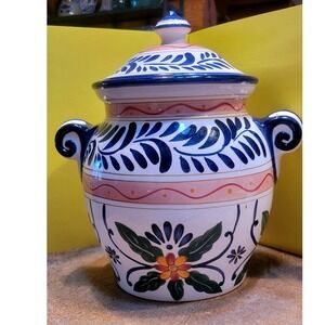 Tabletops Unlimited Talavera Hand Painted Ceramic Canister Lidded Jar 12" Floral